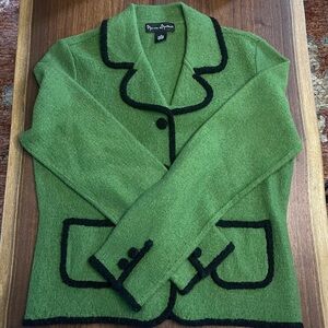 Mercer & Madison 100% Wool Scalloped Trim Jacket Olive Green Blazer Cardigan M